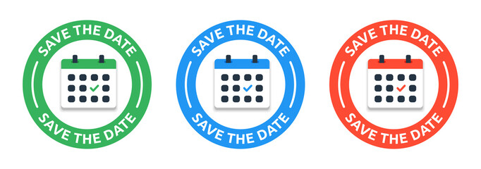Save the date sticker event reminder with calendar icon vector illustration.