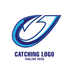 Modern hook logo with ocean color, perfect for fishing store, club and company logo design