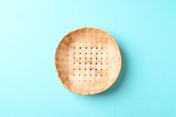 Handicraft weaving bamboo basket on color background, Natural product, Eco friendly and sustainable concept