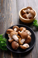 Fresh shiitake mushroom, edible mushroom and food ingredient in Asian cuisine