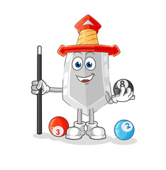 sword plays billiard character. cartoon mascot vector