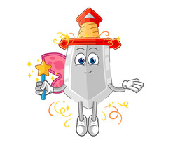 sword fairy with wings and stick. cartoon mascot vector