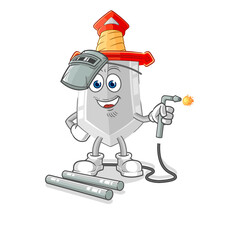Naklejka premium sword welder mascot. cartoon vector