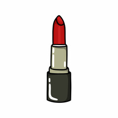 lipstick doodle icon, vector color line illustration