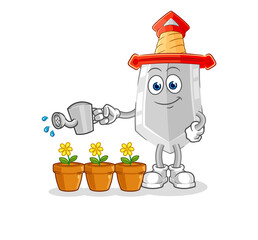 sword watering the flowers mascot. cartoon vector