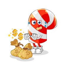 candy cane refuse money illustration. character vector
