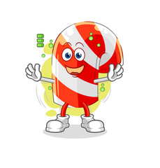 candy cane full battery character. cartoon mascot vector