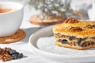 Baklava Uzbek. Baking with nuts and raisins for tea.