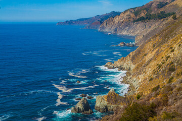 Fototapeta na wymiar Sea Stacks Off of The Steep Cliffs of The Big Sur Coastline, Big Sur, California, USA
