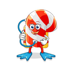 candy cane diver cartoon. cartoon mascot vector