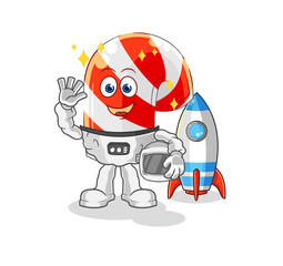 candy cane astronaut waving character. cartoon mascot vector