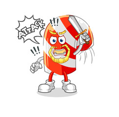 candy cane knights attack with sword. cartoon mascot vector