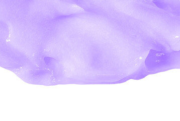 Hair conditioner cream swatch smear on white background. Lilac cosmetic lotion moisturiser sample closeup. Body care balm, retinol serum, shampoo wavy texture. Skincare mask, creamy cleanser product