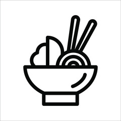 Simple Vector Bowl of Noodles icon. Bowl of Noodles with Chopsticks vector illustration on white background.