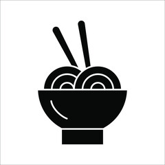 Simple Vector Bowl of Noodles icon. Bowl of Noodles with Chopsticks vector illustration on white background.