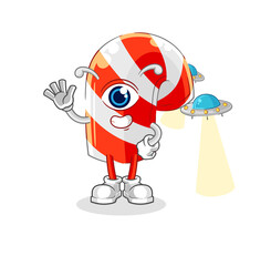 candy cane alien cartoon mascot vector