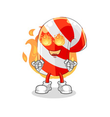 candy cane on fire mascot. cartoon vector