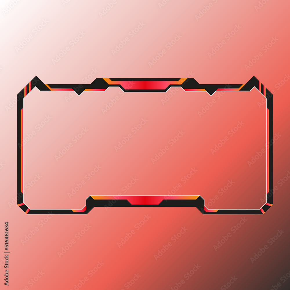 Poster creative gaming and streaming overlay facecam panel. live stream video border with gradient red back