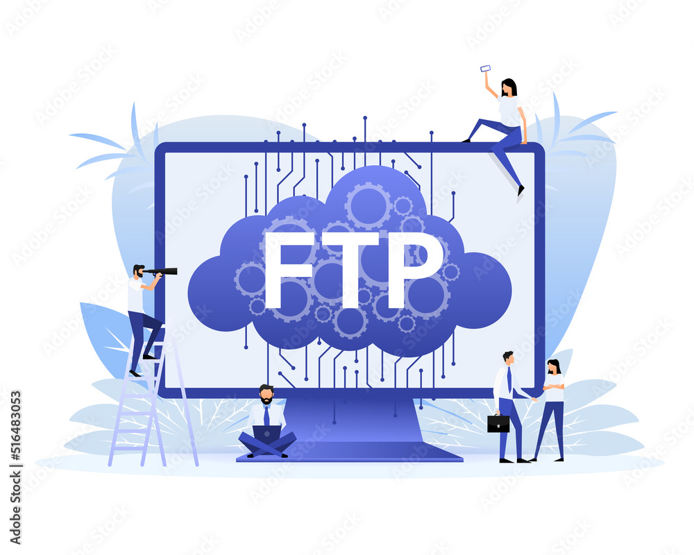 Aufkleber flat web banner with ftp. application interface. technology concept. vector illustration.