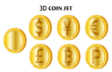 立体的な金色のコインのイラストセット