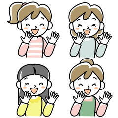 笑う若い女性の上半身セット