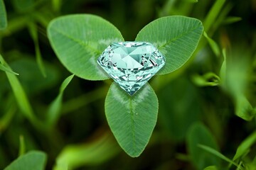 Clean Round Diamond on Green Leaf Background