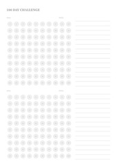 Note, scheduler, diary, planner document template illustration. 100 Day Challenge.