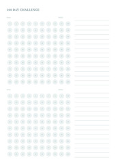 Note, scheduler, diary, planner document template illustration. 100 Day Challenge.