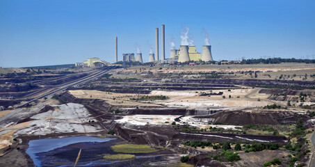 Loy Yang power Station Latrobe Valley-aerial view across the opencut coal mine - obrazy, fototapety, plakaty