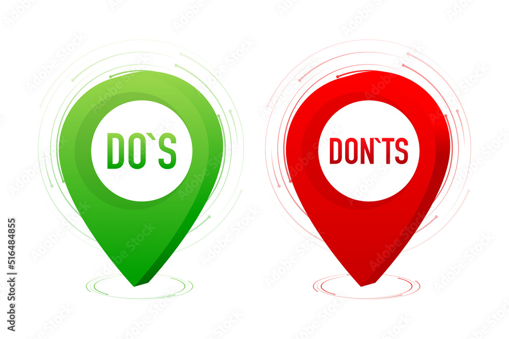 Aufkleber check marks ui button with dos and donts. flat simple style trend modern red and green checkmark.