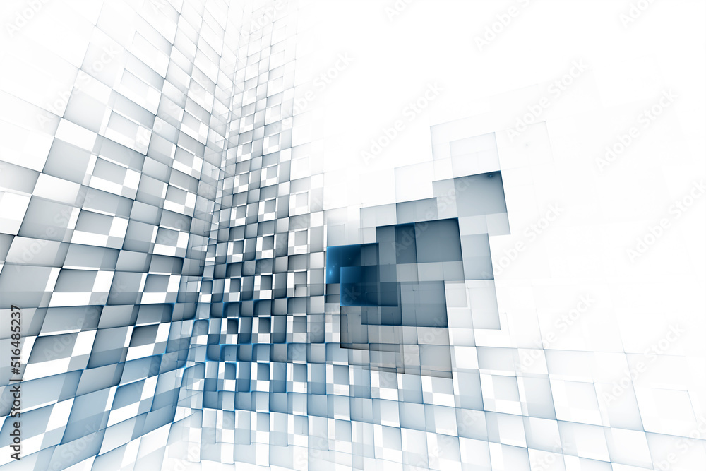 Poster blue abstract background with glowing grid. 3d rendering