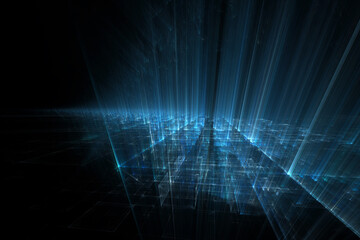 Abstract background of blue light burst on the subject of technology, 3d rendering - 516485227