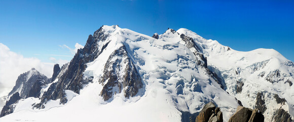 Panorama of Mont-Blanc and the Surrounding Mountains as Seen from the Helbronner Gondola in the Mont Blanc Natural Resort