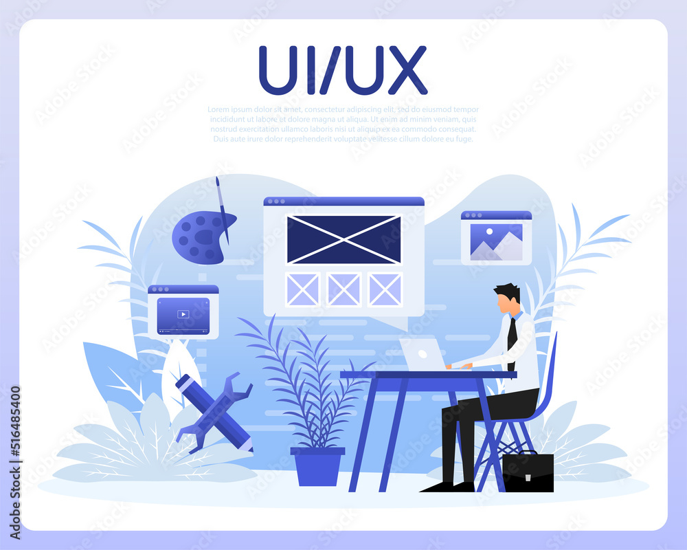 Poster web ui-ux design, web development. digital industry. vector illustration.