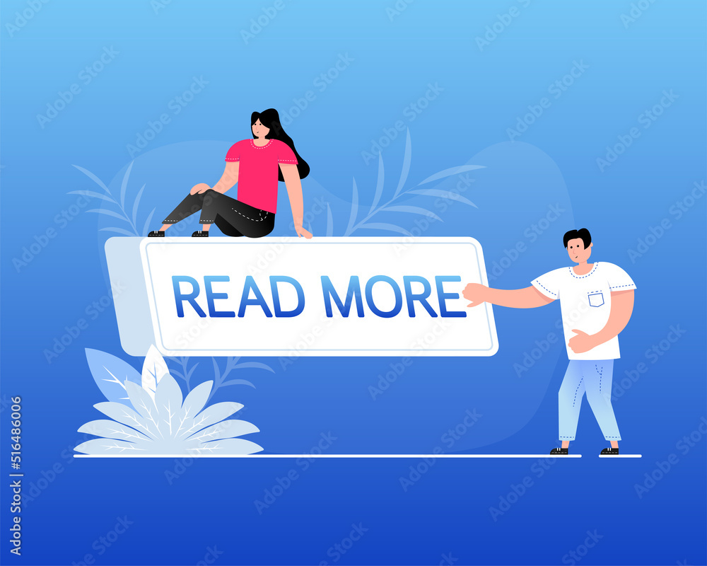 Aufkleber flat read more button for web page design. flat people. hand click icon symbol.