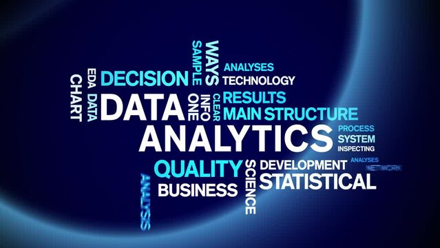 4k Data Analytics Animated Tag Word Cloud;Text Design big data Animation typography seamless loop.
