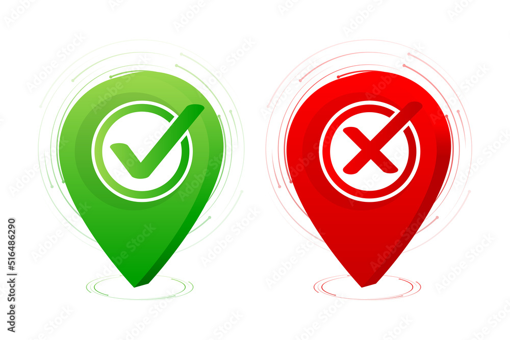 Poster yes and no check marks icon on white background. flat simple style trend modern red and green checkm