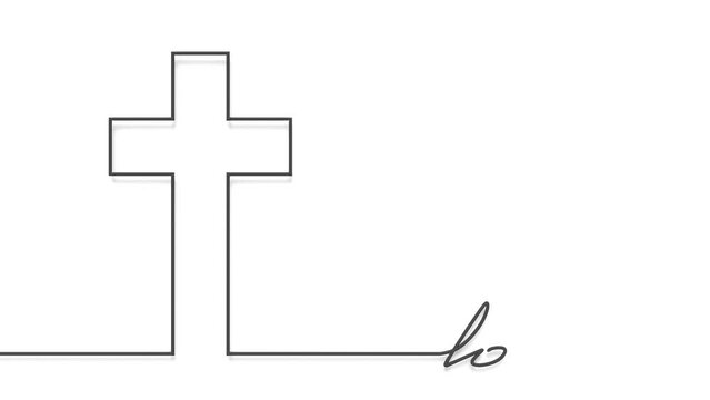 Thin line drawing of cross and love word. Religion concept. 3D render