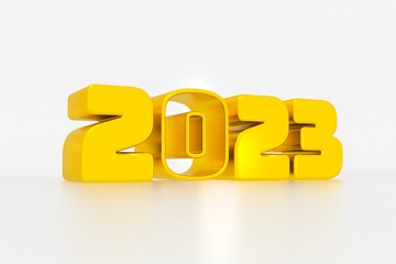 金属的な金色の「2023」文字の3Dイラスト
