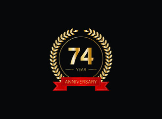 74th anniversary celebration with gold glitter color and white background. Vector design for celebrations, invitation cards and greeting cards. eps 10.