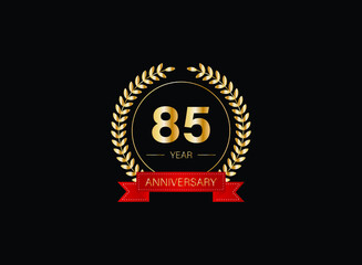 85th anniversary celebration with gold glitter color and white background. Vector design for celebrations, invitation cards and greeting cards. eps 10.