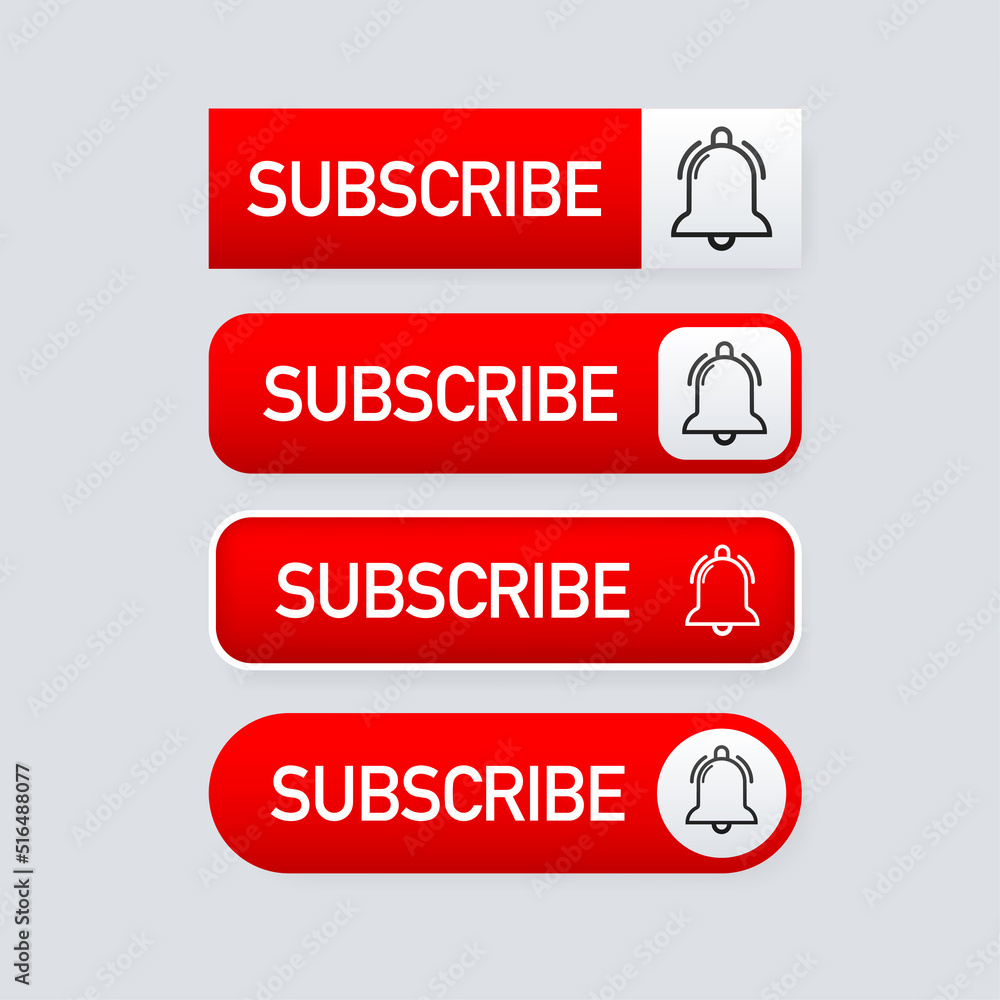 Poster red rounded subscribe button on white background