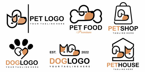 pets Logo dog and cat design vector template Linear style.icon set for pet shop, hotel,veterinarian.