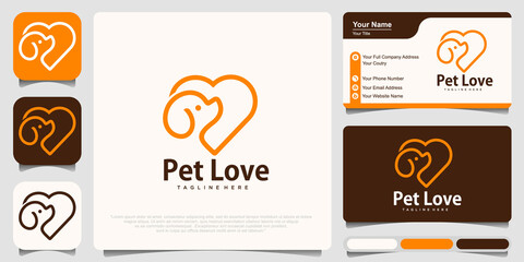 dog logo design template with combination love and business card