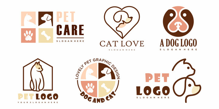 pet care icon set logo design for pet shop,pet home and veterinary logo