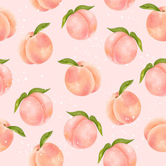 Peach with leaves seamless pattern