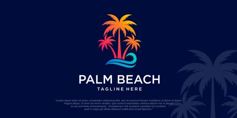 Poster Palm trees emblems combination palm tree and beach. logo travel company, travel agency. © muh