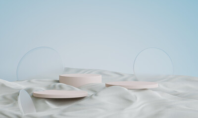 podium on sand background for product presentation. Natural beauty pedestal, 3d illustration.