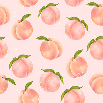 Peach With Leaves Seamless Pattern