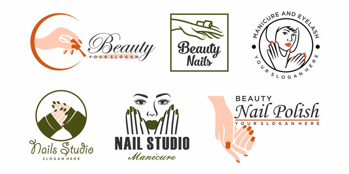 Nail salon icon set logo, nail bar or manicurist concept